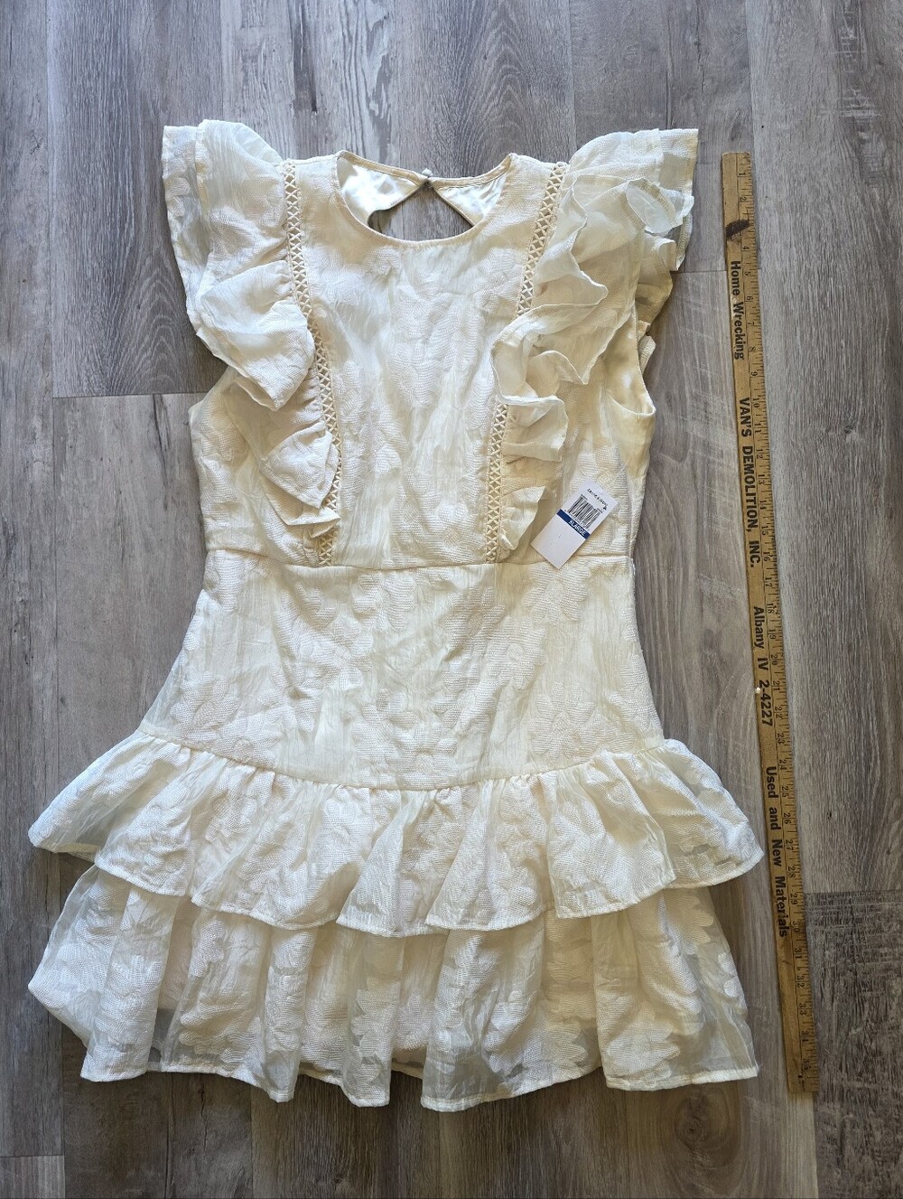 NWT Arose Studio Cream Floral Jaquard Ruffle Mini Bridal Dress Size XL